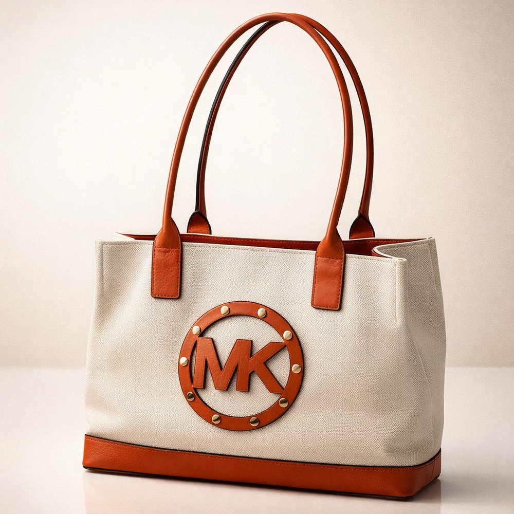 Michael Kors Beige and Orange Rust Tote